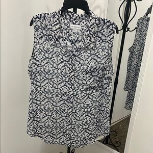 Liz Claiborne Black and White Bib Collar Ruffled Blouse